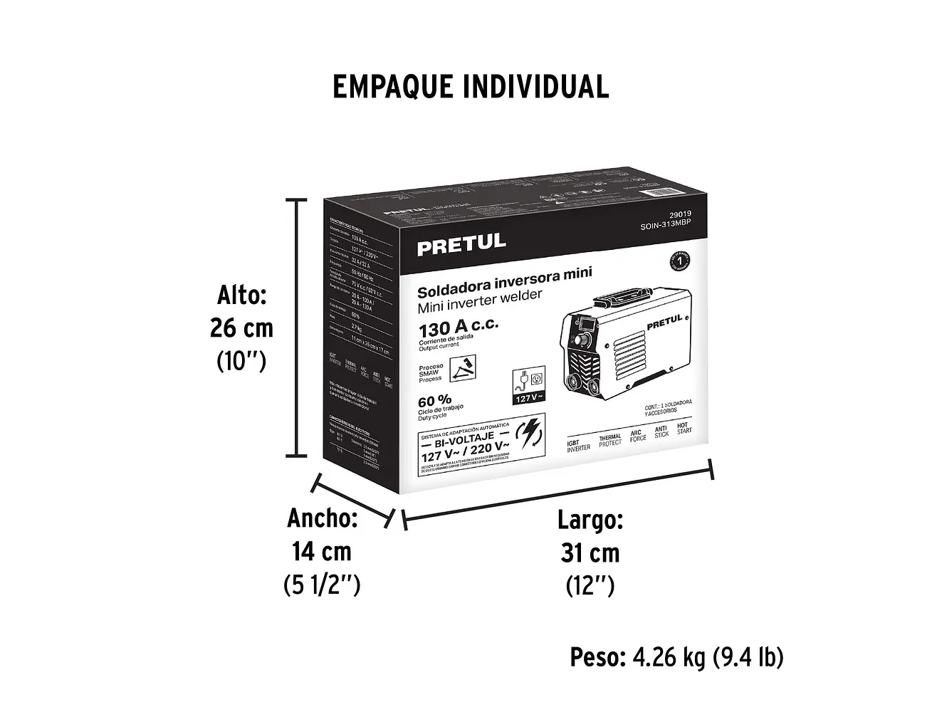 Mini Soldadora Inversora Pretul 29019, Serie 300, Bi-Voltaje, 130A - Foto 8 | aztools.co