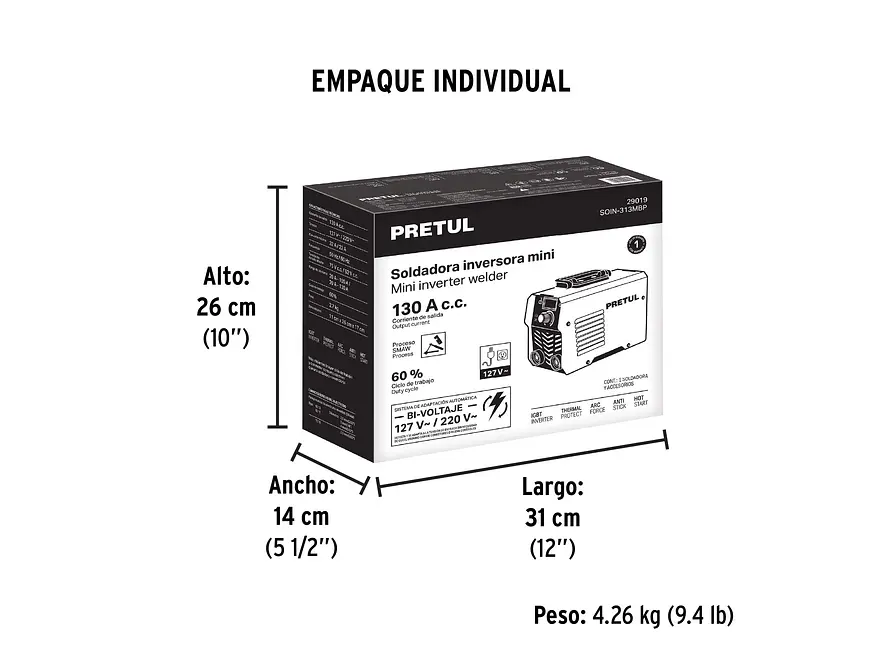Mini Soldadora Inversora Pretul 29019, Serie 300, Bi-Voltaje, 130A - Foto 8 | aztools.co