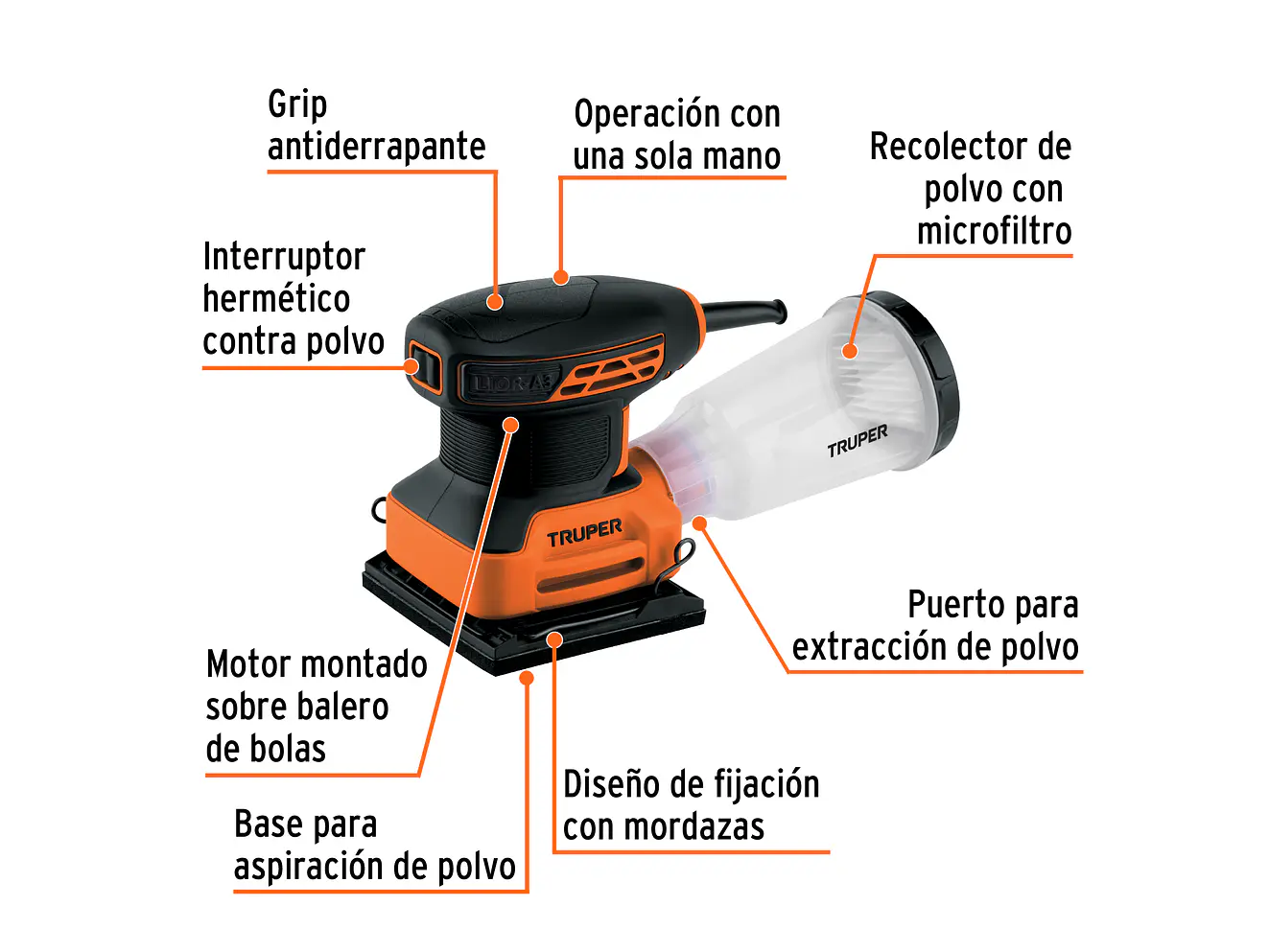 Lijadora Orbital Truper 102746, 1/4 Hoja, 240W - Foto 2 | aztools.co