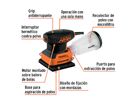 Lijadora Orbital Truper 102746, 1/4 Hoja, 240W - Foto 2 | aztools.co