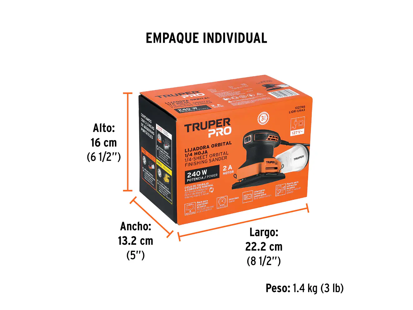 Lijadora Orbital Truper 102746, 1/4 Hoja, 240W - Foto 4 | aztools.co