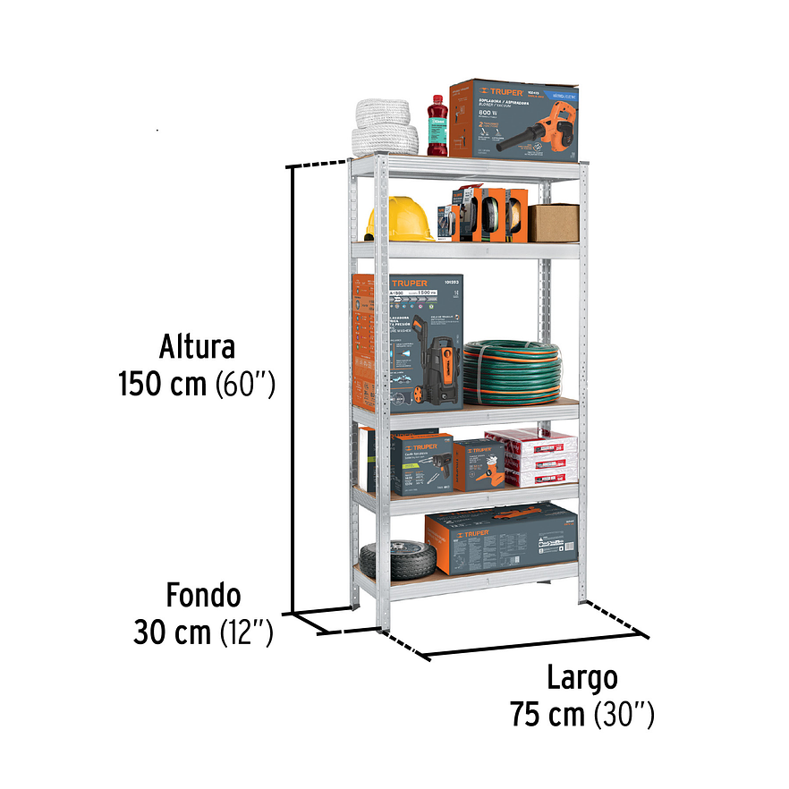 Estante Metálico Pretul 29021, 5 Repisas, 150x30x75, Cap. 35 Kg 3