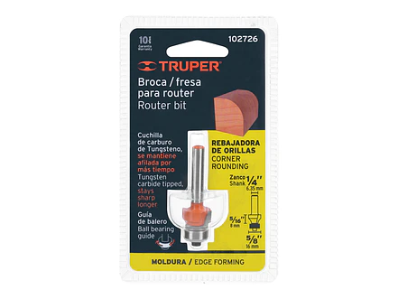 Fresa para Ruteadora Truper 102726, Redondeadora, 5/8