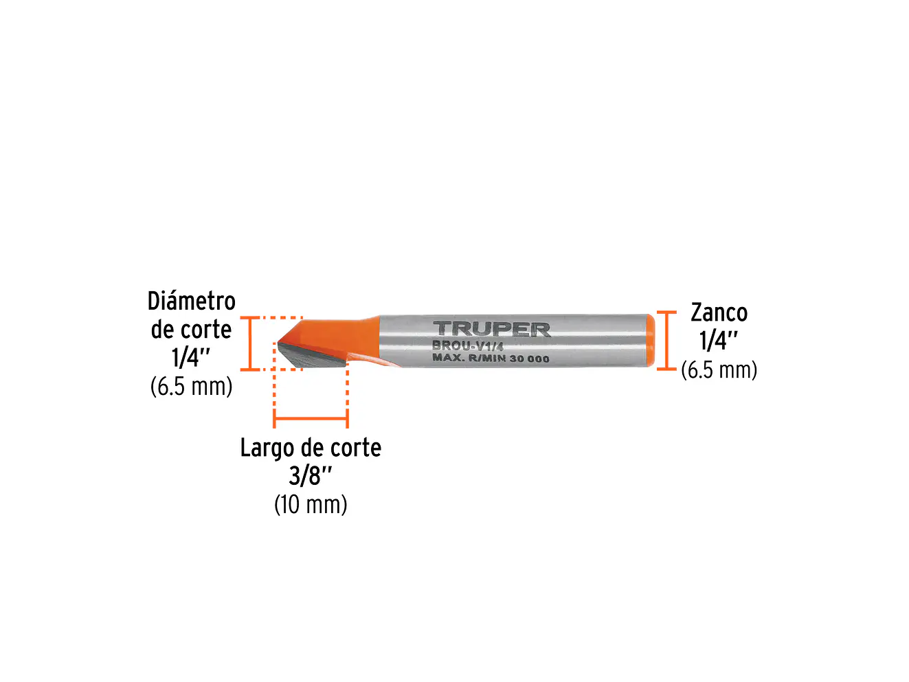 Fresa para Ruteadora Truper 102718, Corte en 