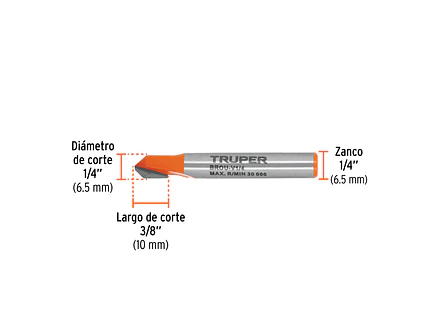 Fresa para Ruteadora Truper 102718, Corte en 