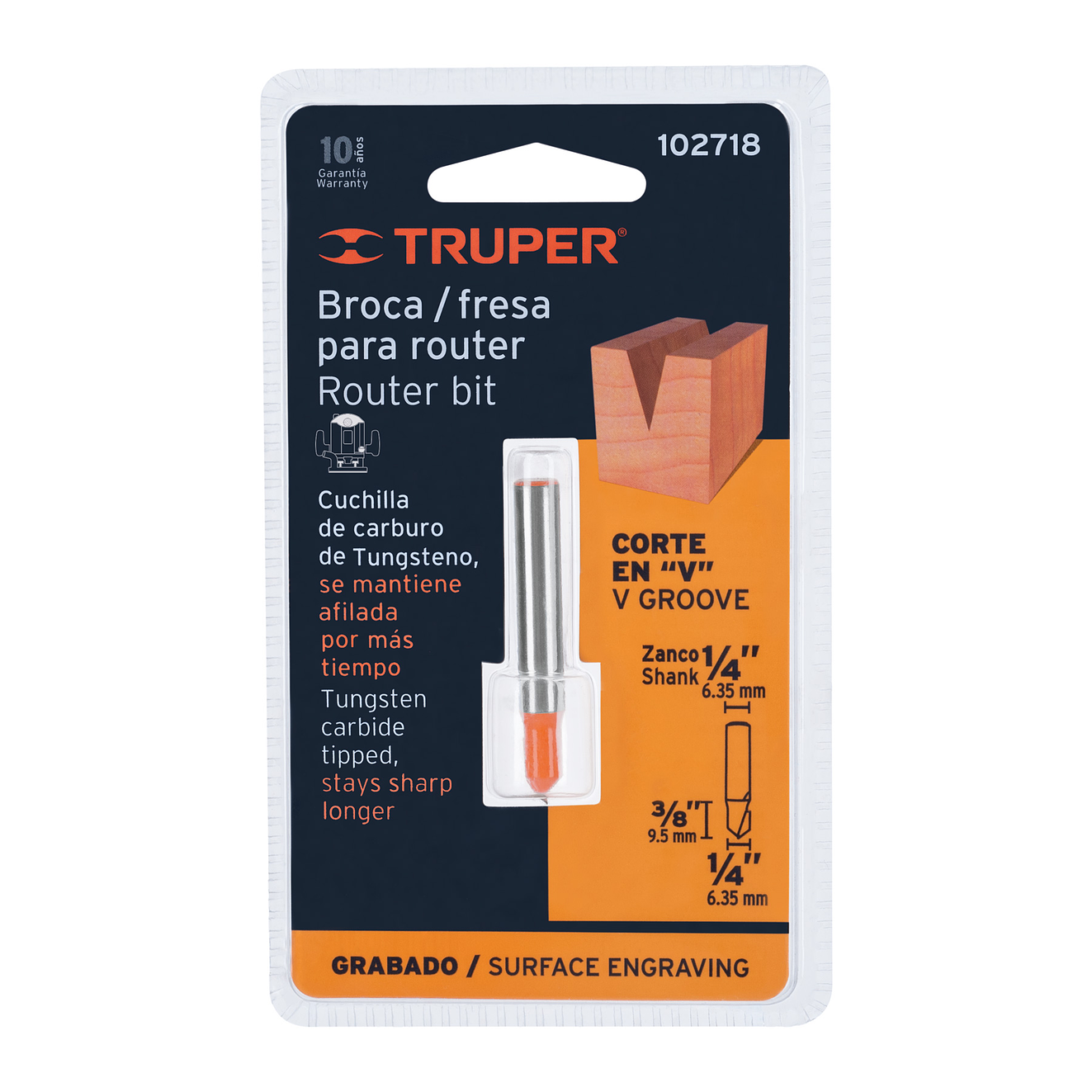 Fresa para Ruteadora Truper 102718, Corte en 