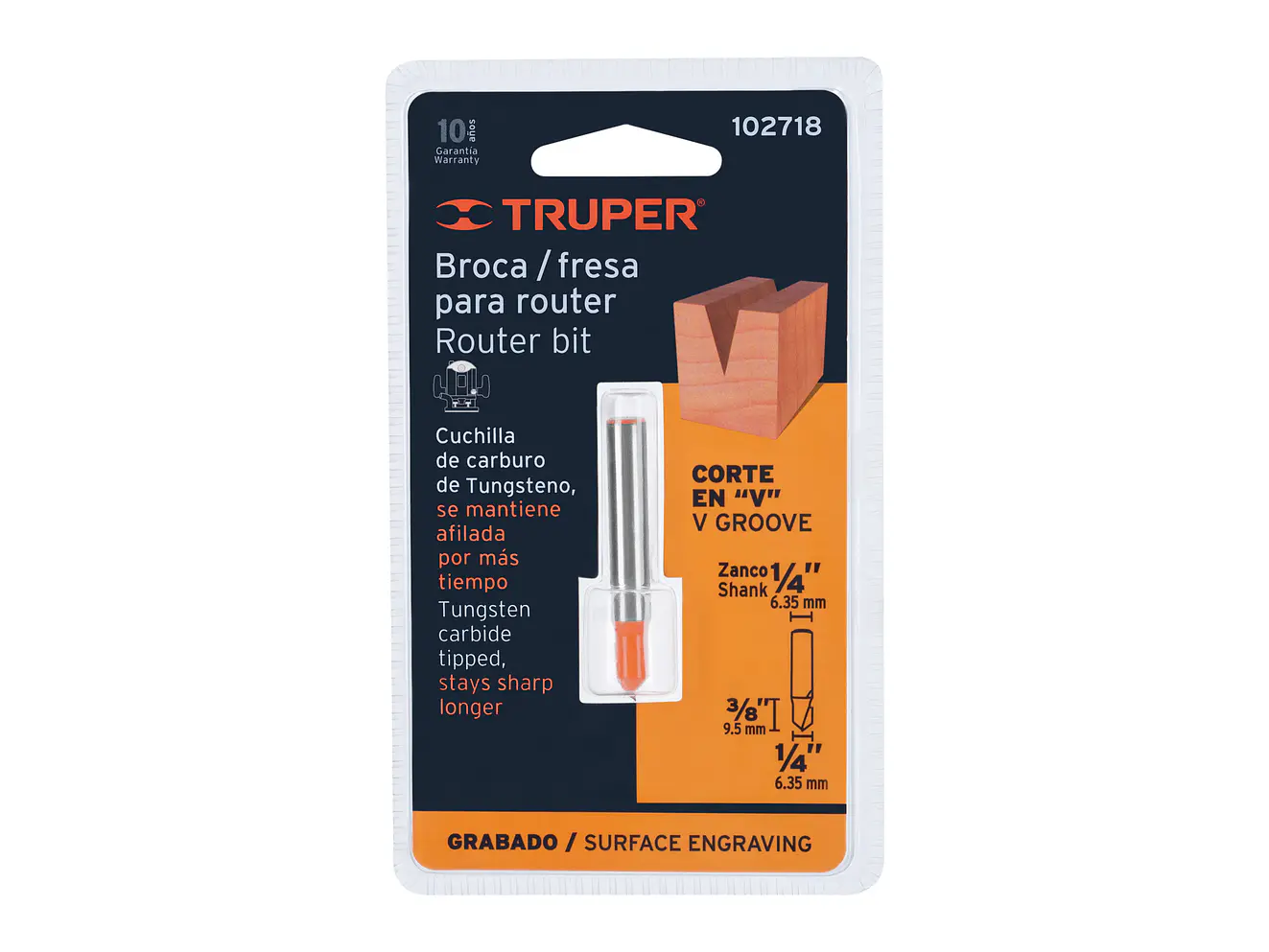 Fresa para Ruteadora Truper 102718, Corte en 