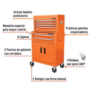 Gabinete Metálico Móvil Truper 102938, 6 Cajones, 2 Compartimentos