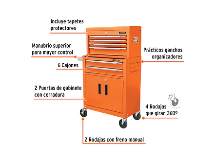 Gabinete Metálico Móvil Truper 102938, 6 Cajones, 2 Compartimentos - Foto 2 | aztools.co
