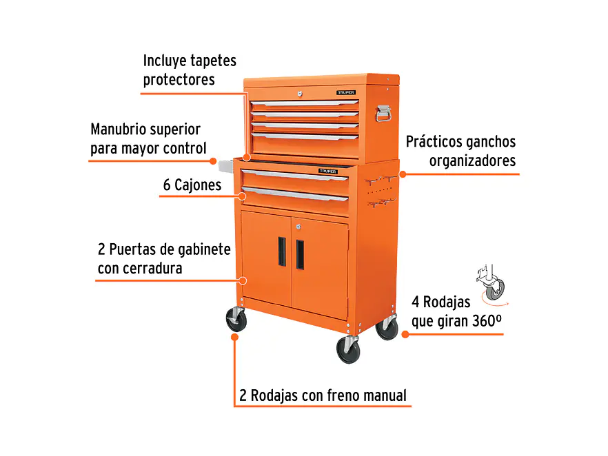 Gabinete Metálico Móvil Truper 102938, 6 Cajones, 2 Compartimentos - Foto 2 | aztools.co
