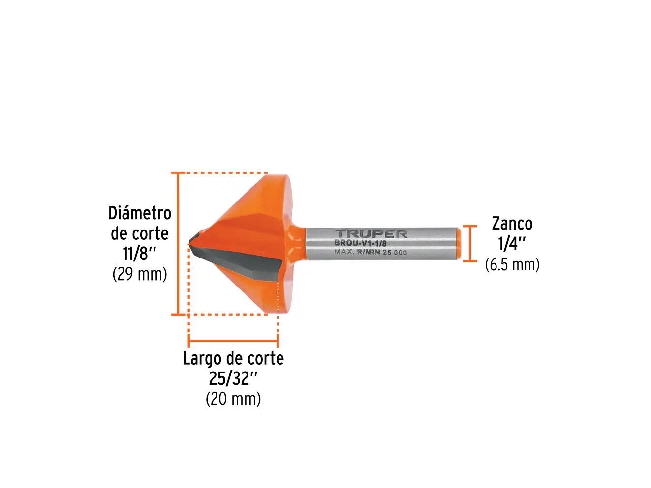 Fresa para Ruteadora Truper 102719, Corte en 