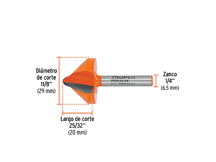 Fresa para Ruteadora Truper 102719, Corte en 