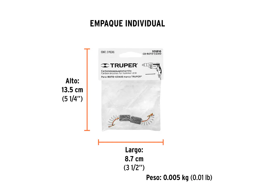 Bolsa con 2 Escobillas de Repuesto Truper 101816, para ROTO-1/2A10 - Foto 3 | aztools.co