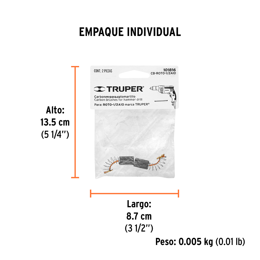 Bolsa con 2 Escobillas de Repuesto Truper 101816, para ROTO-1/2A10 3
