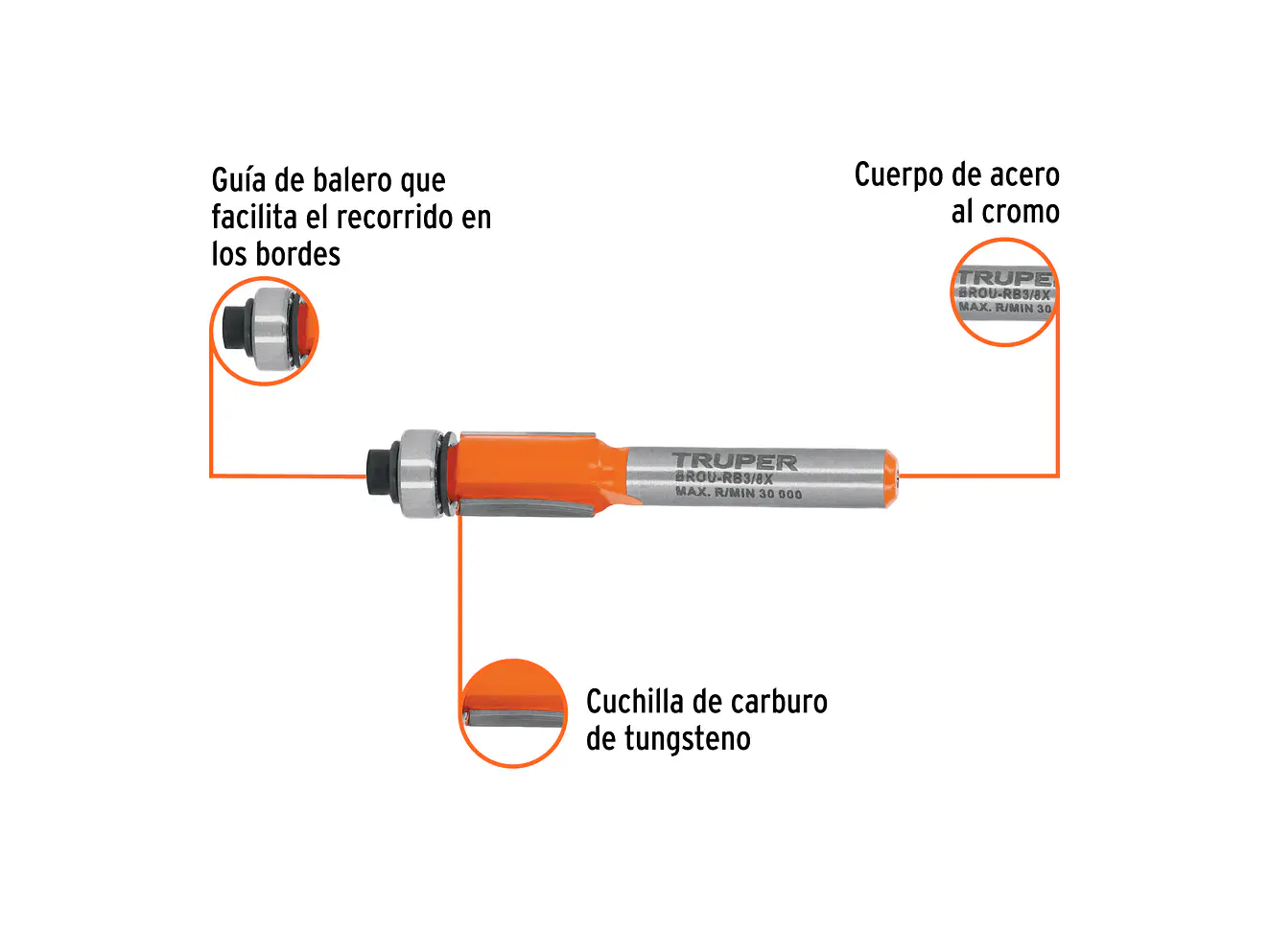 Fresa para Ruteadora Truper 102721, Corte Recto, 3/8