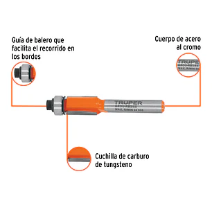 Fresa para Ruteadora Truper 102721, Corte Recto, 3/8