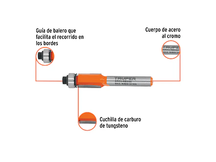Fresa para Ruteadora Truper 102721, Corte Recto, 3/8