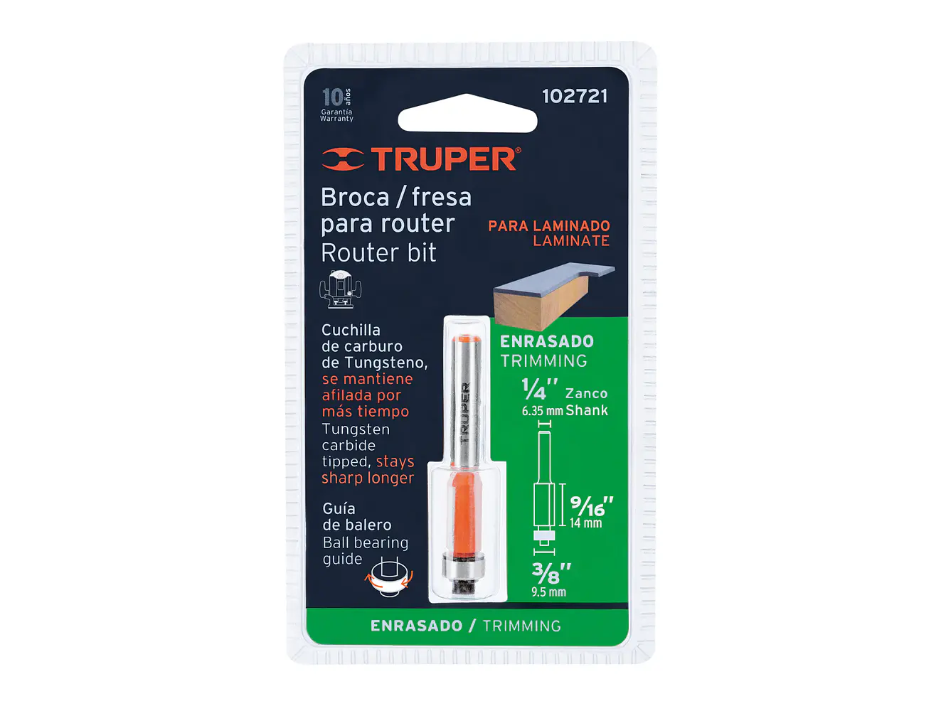 Fresa para Ruteadora Truper 102721, Corte Recto, 3/8