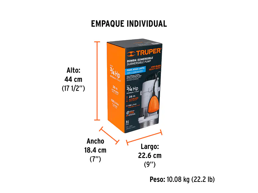 Bomba Sumergible para Agua Limpia Truper 15002 - Foto 5 | aztools.co