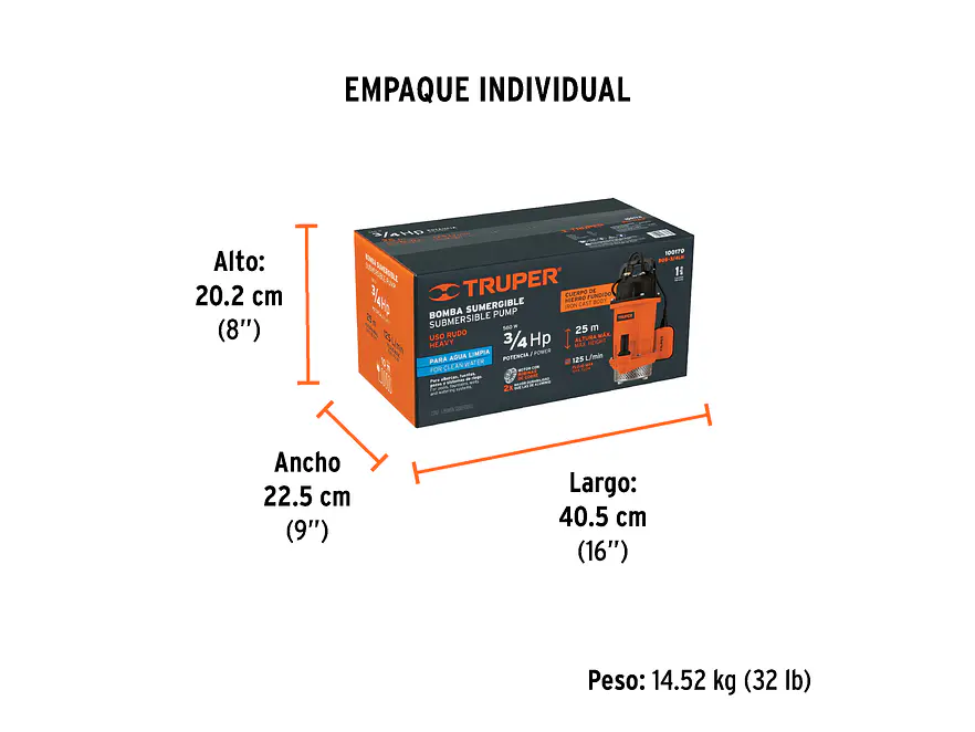 Bomba Sumergible para Agua Truper 100170, 3/4 HP - Foto 5 | aztools.co