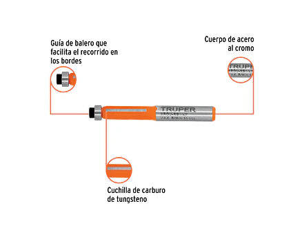Fresa para Ruteadora Truper 102720, Corte Recto, 1/4