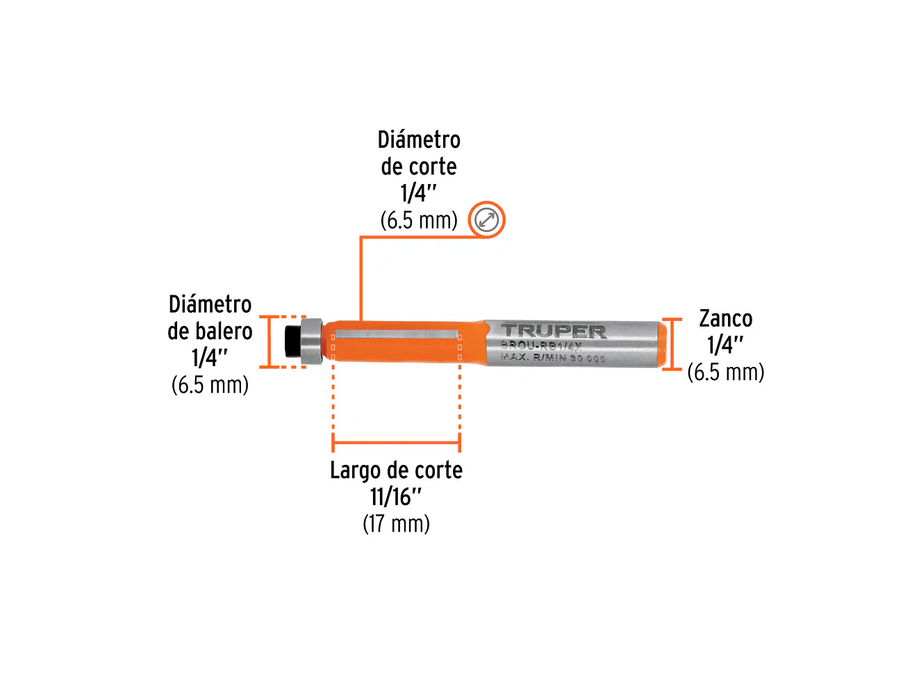 Fresa para Ruteadora Truper 102720, Corte Recto, 1/4
