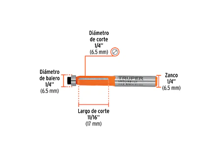 Fresa para Ruteadora Truper 102720, Corte Recto, 1/4