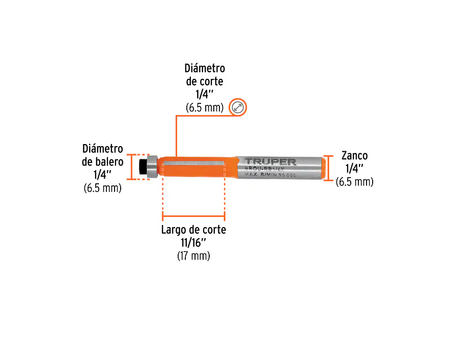 Fresa para Ruteadora Truper 102720, Corte Recto, 1/4