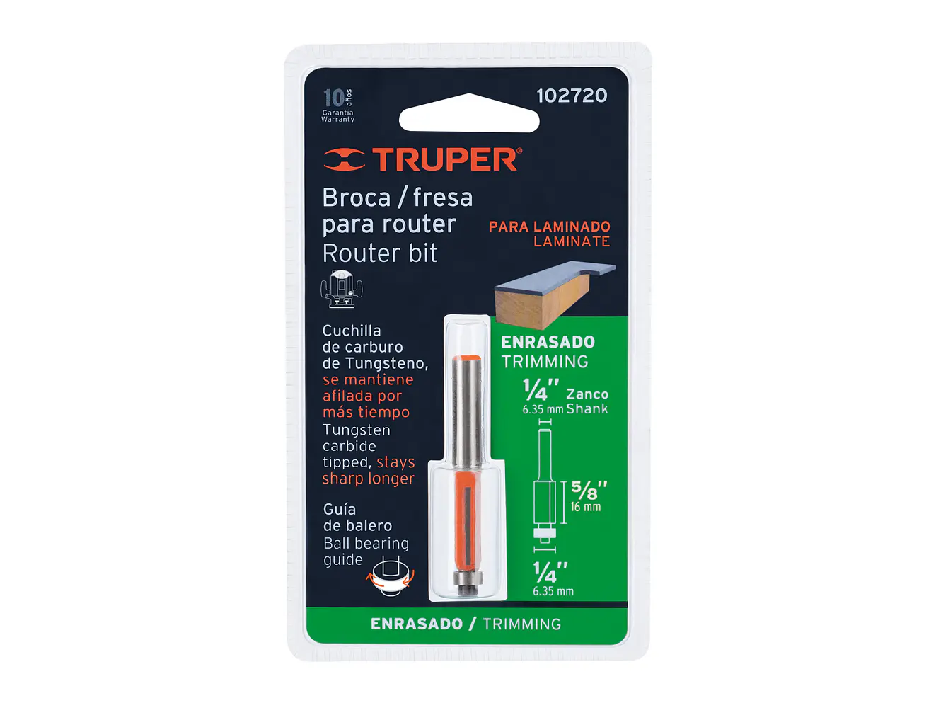 Fresa para Ruteadora Truper 102720, Corte Recto, 1/4