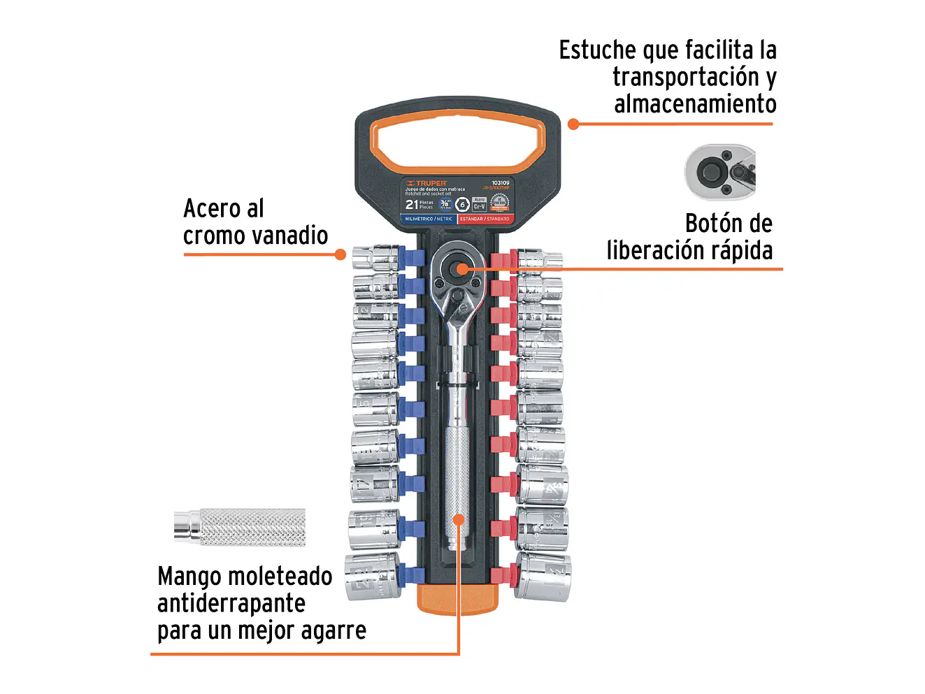 Juego de Copas Truper 103109, MM y STD, Mando 3/8