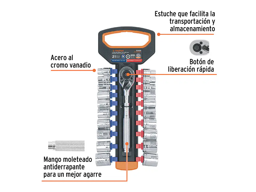 Juego de Copas Truper 103109, MM y STD, Mando 3/8