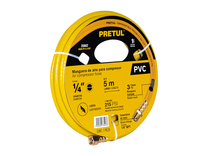Manguera para Compresor Pretul 20662, de PVC, 5m x 1/4