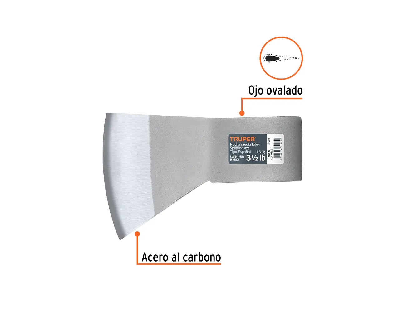 Hacha Media Labor Truper 14988, 3-1/2 lb, Sin Mango - Foto 2 | aztools.co