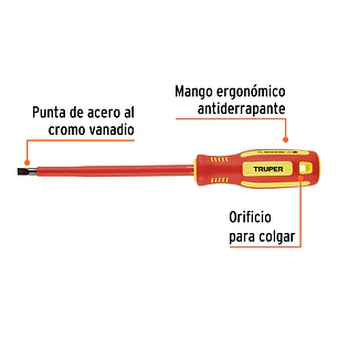 Destornillador Dieléctrico Truper 102243, Punta Pala de 1/4