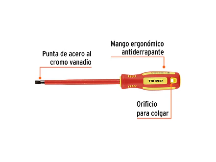 Destornillador Dieléctrico Truper 102243, Punta Pala de 1/4
