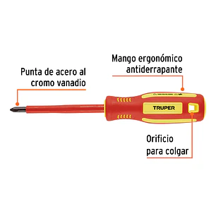 Destornillador Dieléctrico Truper 102241, Punta Phillips de 1/4
