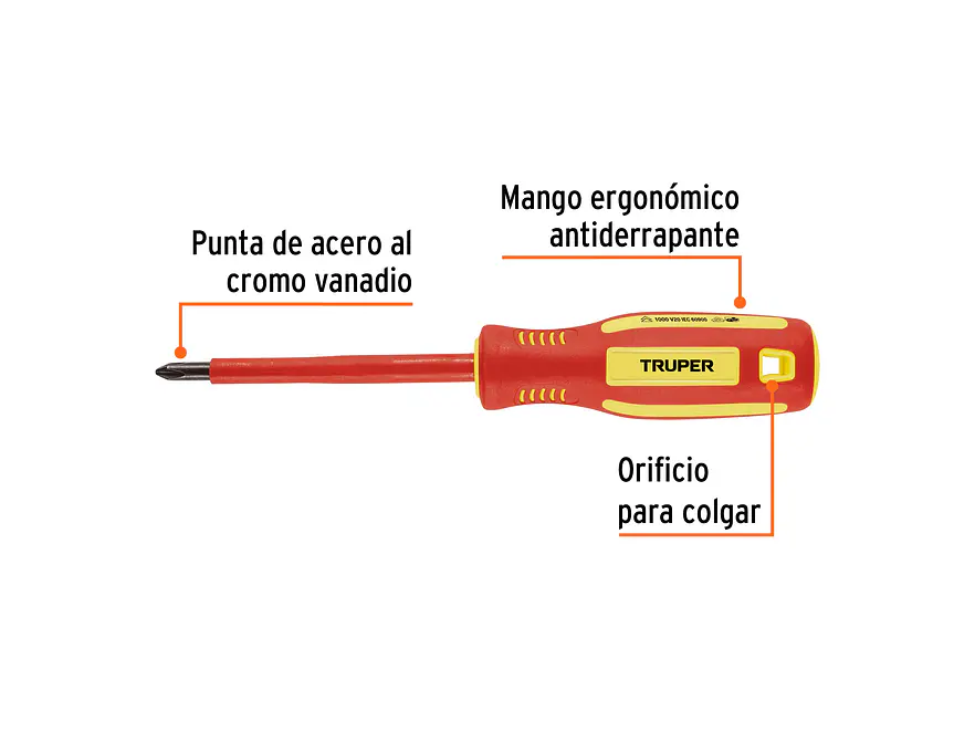 Destornillador Dieléctrico Truper 102241, Punta Phillips de 1/4