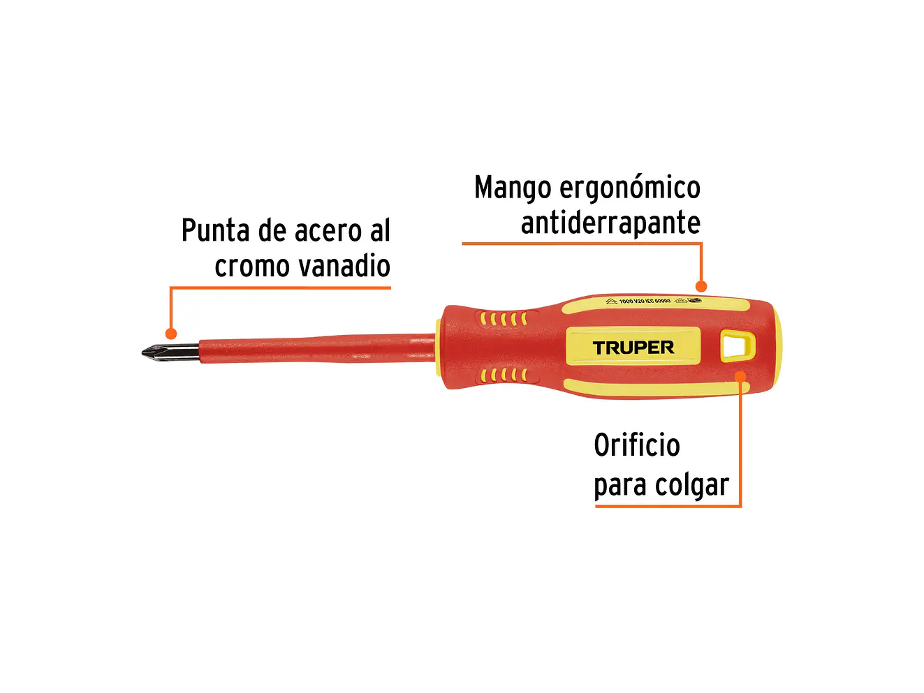 Destornillador Dieléctrico Truper 102240, Punta Phillips de 3/16