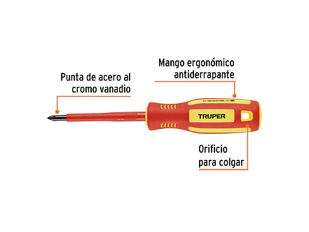 Destornillador Dieléctrico Truper 102240, Punta Phillips de 3/16