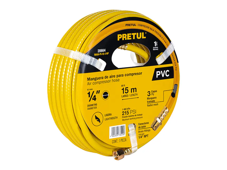 Manguera para Compresor Pretul 20664, de PVC, 15m x 1/4