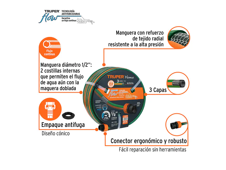 Manguera Reforzada Truper 102546, 1/2