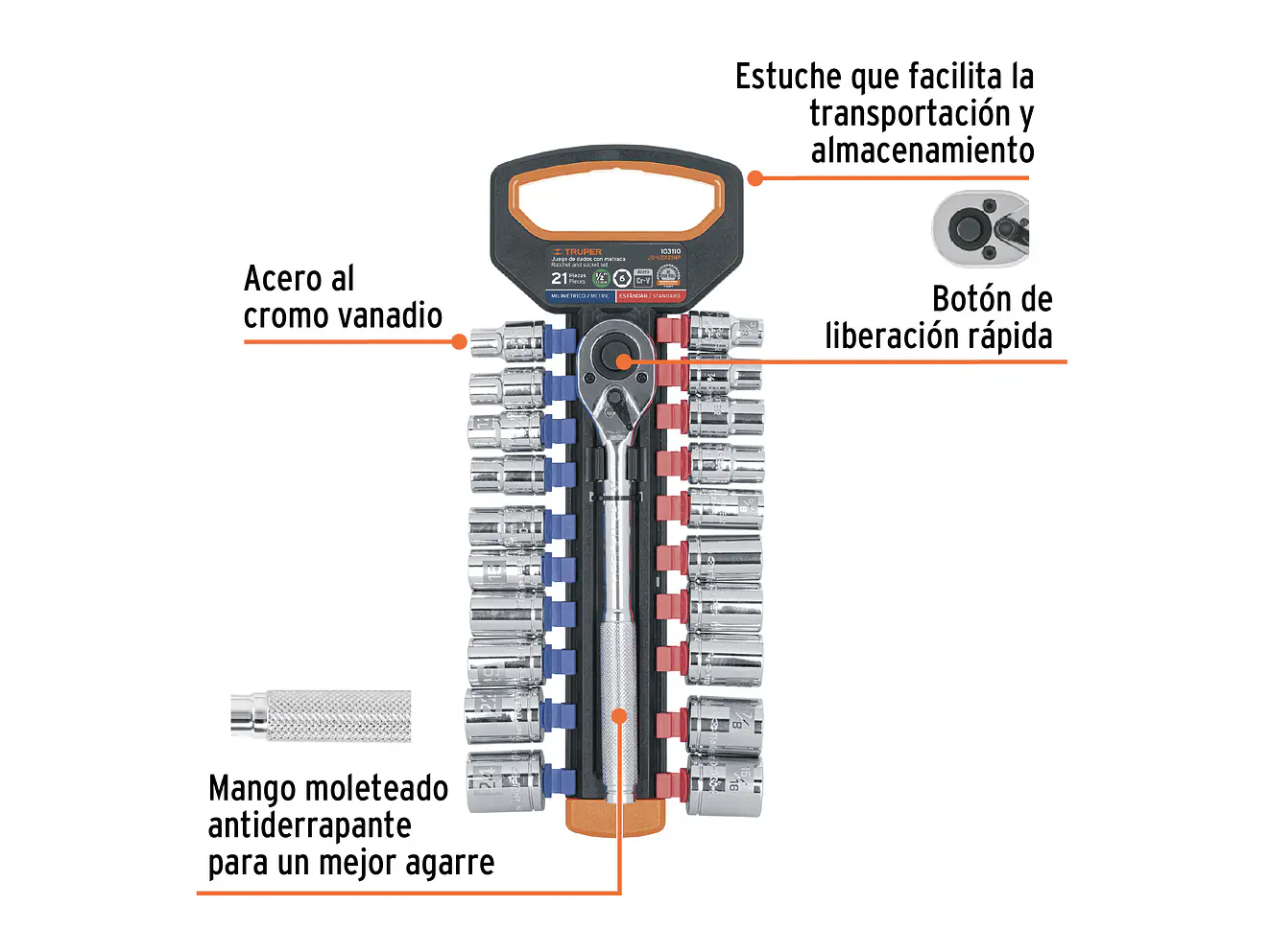 Juego de Copas Truper 103110, MM y STD, Mando 1/2