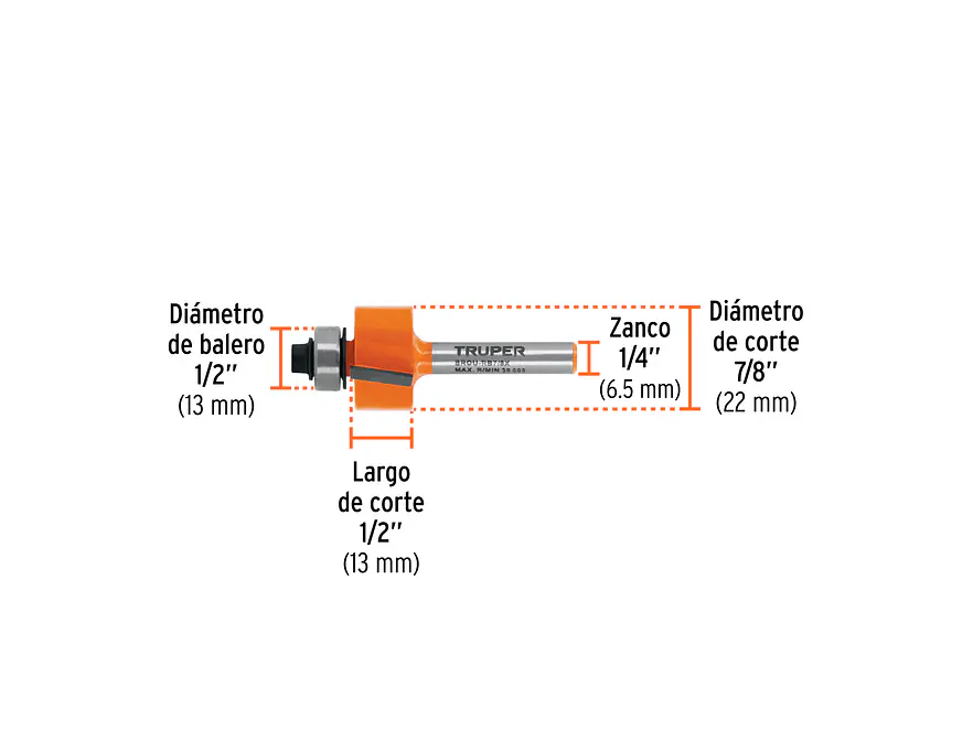 Fresa para Ruteadora Truper 102724, Rebajadora, 7/8