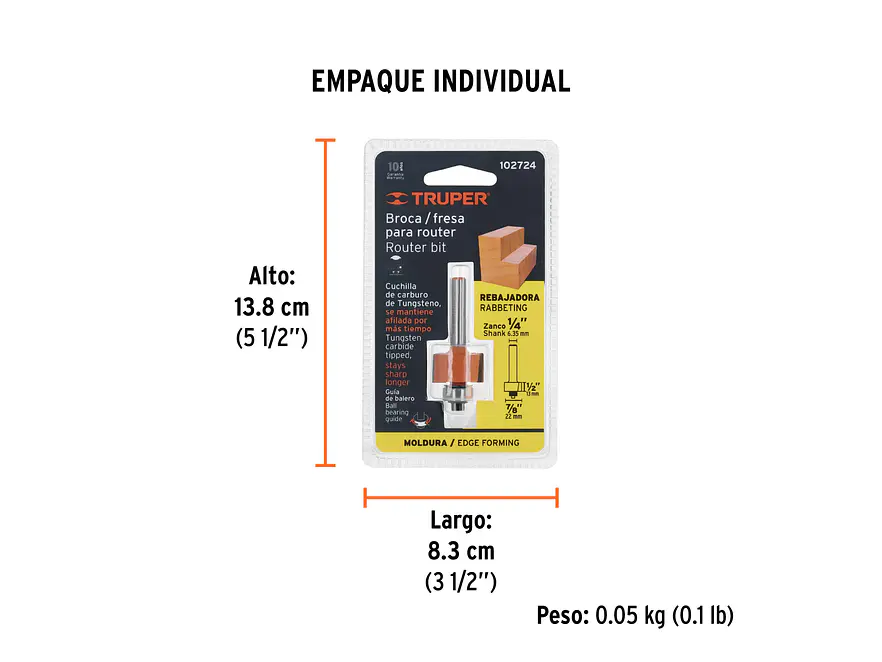 Fresa para Ruteadora Truper 102724, Rebajadora, 7/8