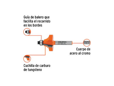 Fresa para Ruteadora Truper 102725, Redondeadora de Moldura, 1-1/8