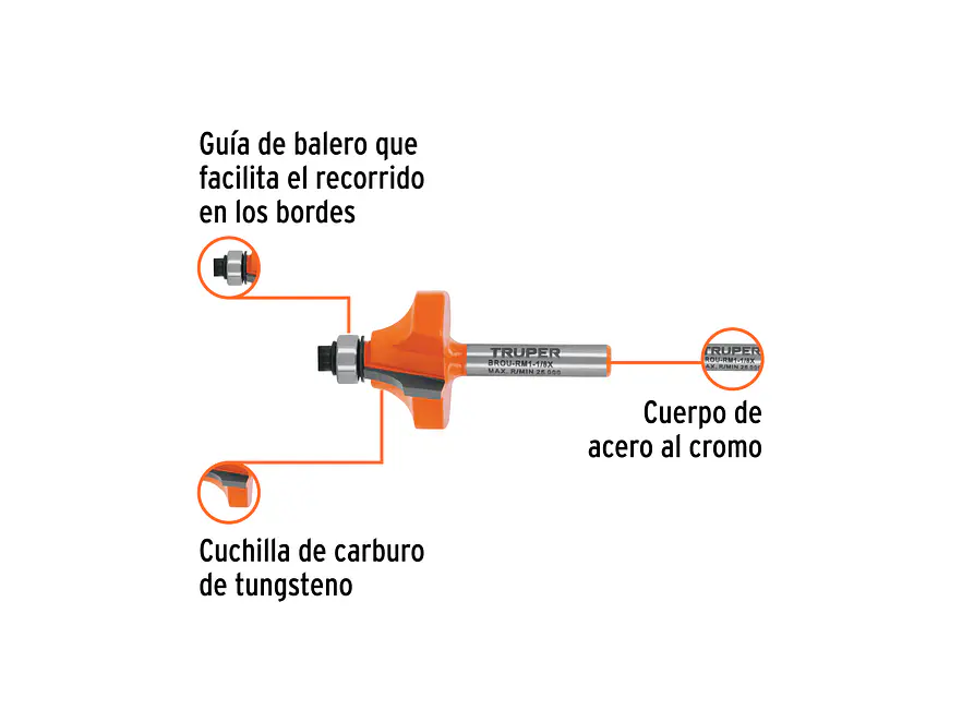 Fresa para Ruteadora Truper 102725, Redondeadora de Moldura, 1-1/8