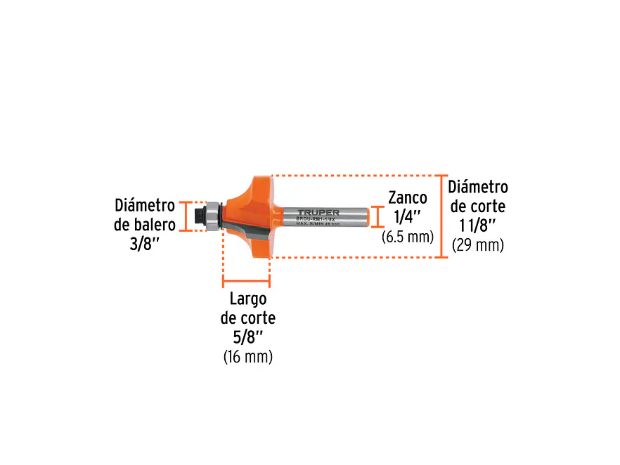 Fresa para Ruteadora Truper 102725, Redondeadora de Moldura, 1-1/8