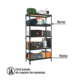 Estante Metálico Pretul 29023, 5 Repisas, 180x45x90, Capacidad 60 Kg