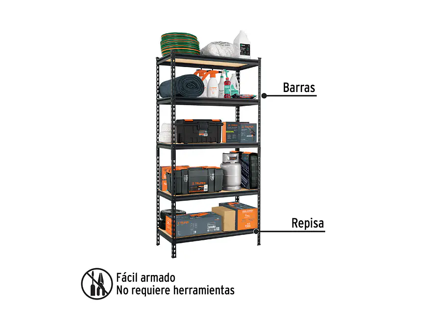 Estante Metálico Pretul 29023, 5 Repisas, 180x45x90, Capacidad 60 Kg - Foto 2 | aztools.co