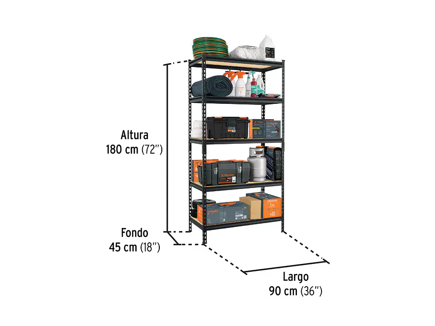 Estante Metálico Pretul 29023, 5 Repisas, 180x45x90, Capacidad 60 Kg - Foto 3 | aztools.co